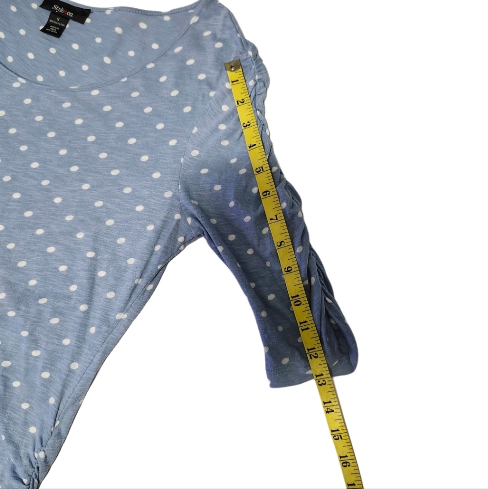 Style & Co. Blue Polka Dot Ruched Top/Shirt 3/4 Sleeve Women's Size Small - Picture 6 of 10